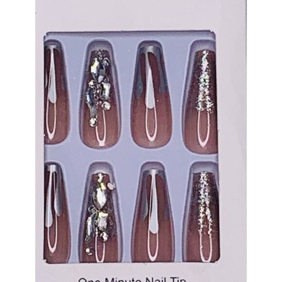False Nail Professional One Minute Nail Tip Silver Rhinestone Tips - Picture 2 of 5